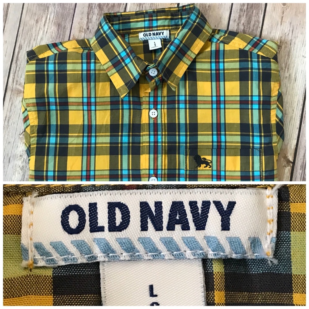 Old Navy - Yellow Plaid Button Down Shirt (L)
